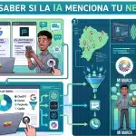 Empresario comprobando si la inteligencia artificial menciona su negocio en las estadísticas de su sitio web