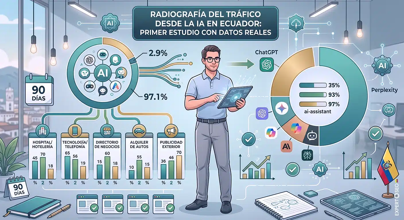 Radiografía del tráfico que la inteligencia artificial envía a seis sitios web ecuatorianos según Google Analytics