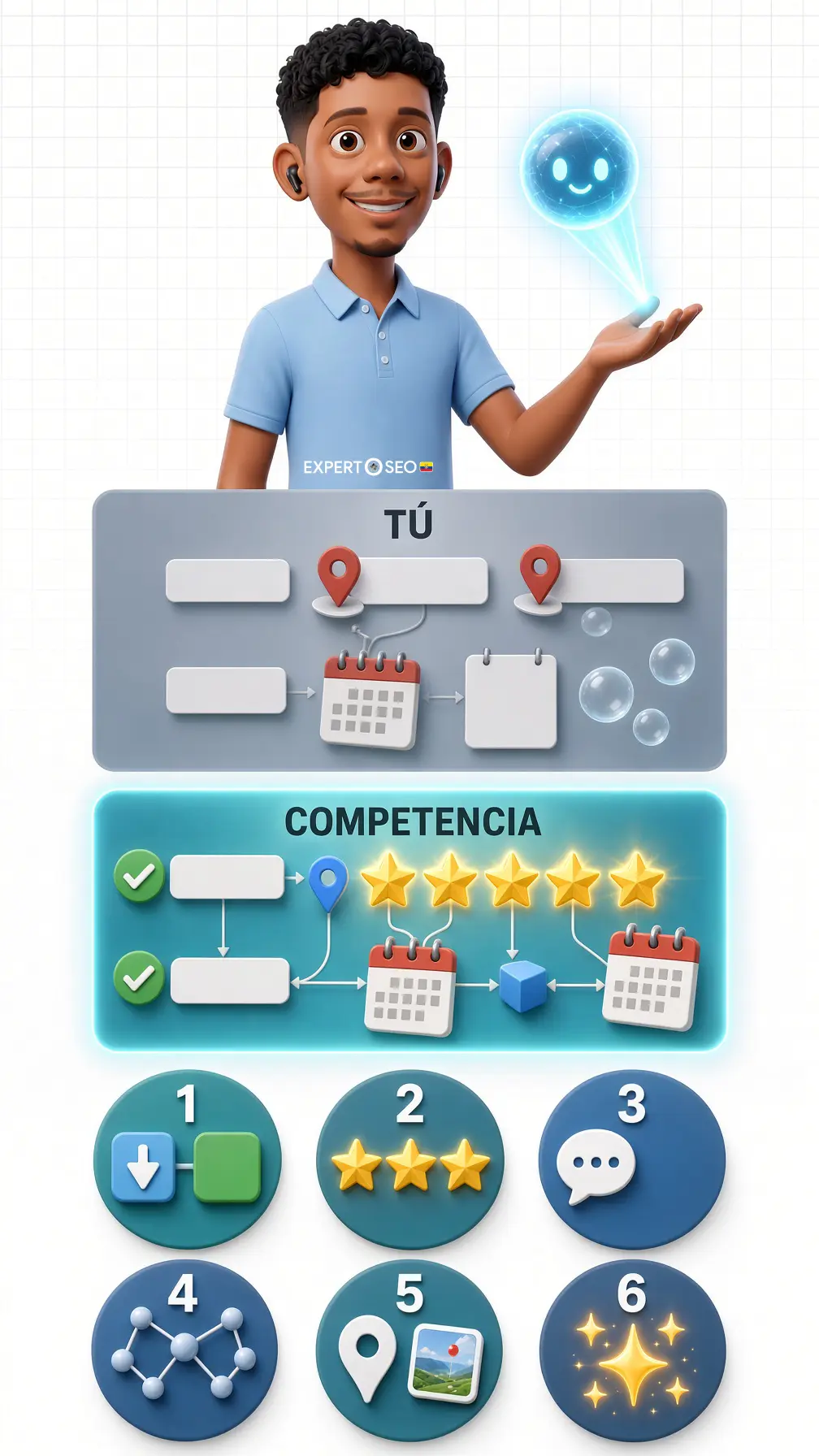 Comparación entre un negocio con entidad digital consistente y uno con señales débiles ante una IA
